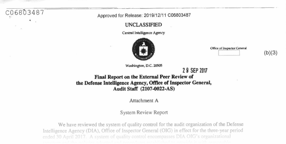 Заключительный отчет о внешней экспертной проверке Разведывательного управления Министерства обороны, Управления генерального инспектора, Аудиторского отдела (2107-0022-AS)